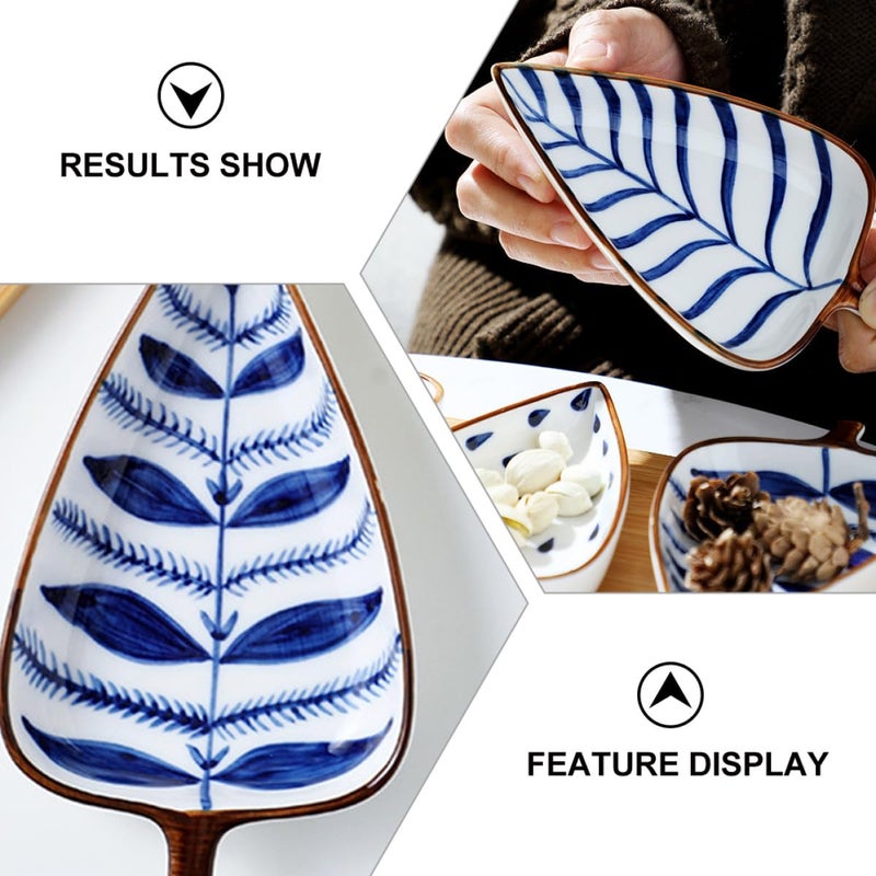 Japanese Style Hand Painted Ceramic Leaf Snack Dish Seasoning Plate Kitchen Serving - Image 4