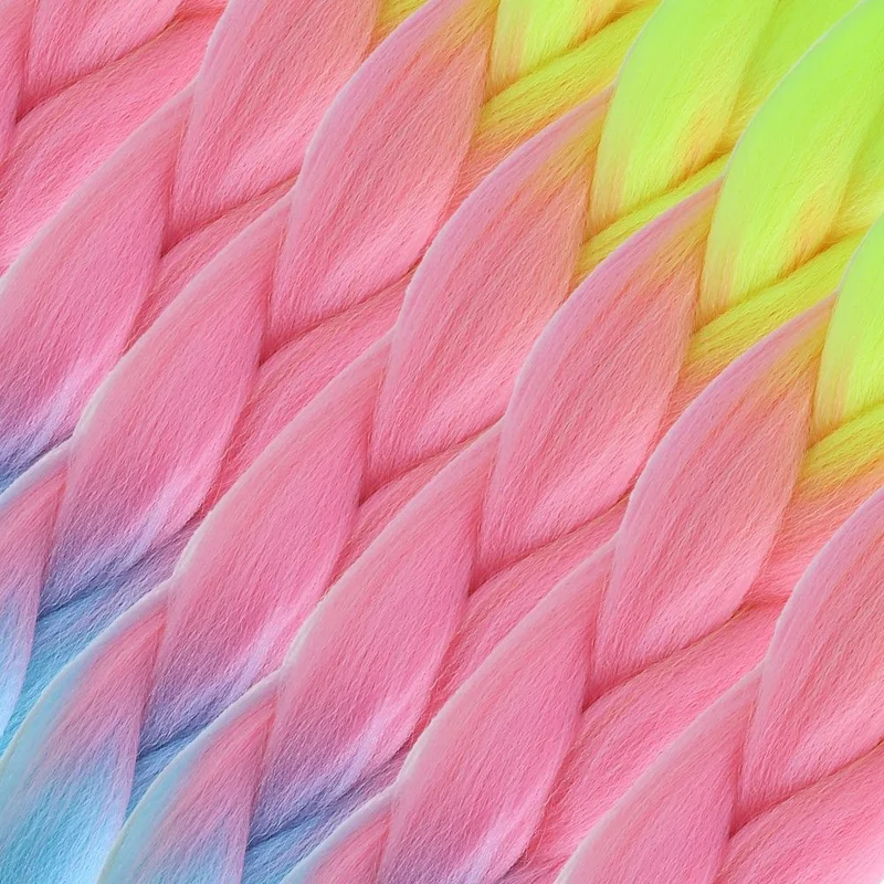 Lisinya Afro Braid Color Transition Synthetic Hair 100 G. Neon Yellow Pink Light Blue