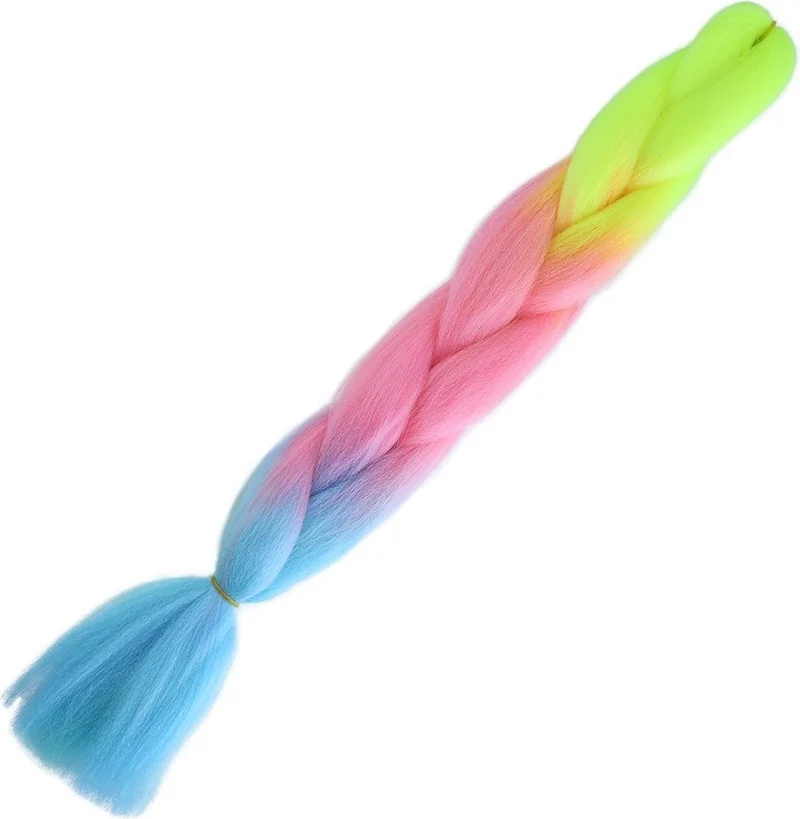 Lisinya Afro Braid Color Transition Synthetic Hair 100 G. Neon Yellow Pink Light Blue