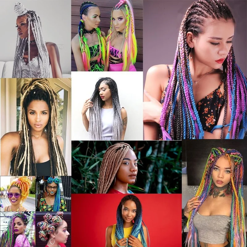 Lisinya Afro Braid Color Transition Synthetic Hair 100 G. Neon Yellow Pink Light Blue