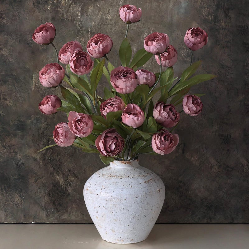 VIERENA 12 Pcs Faux Silk Peony Artificial Flowers for Vase -27", Bulk Fake Peonies Branches with Stems for DIY Bouquet Centerpieces Wedding Fillers Arrangements Shower Decorations (Warm Pink) - Image 1