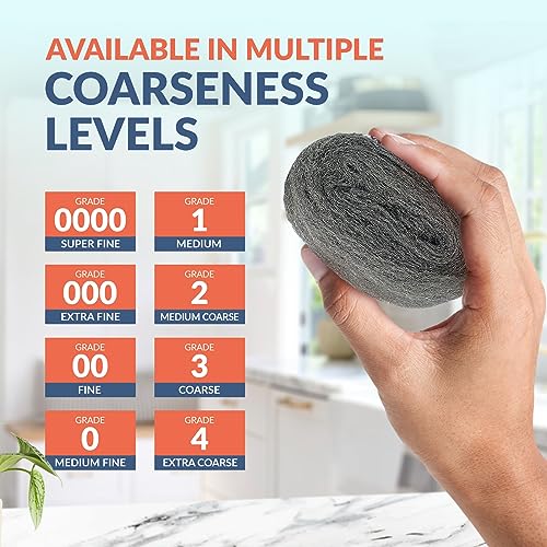 PAMI Pack of 8 Stainless Steel Fiber Sponge Scrubbers - Reusable Non-Scratch Steel Wool Pads (#0000 Oooo to #4) for Kitchen & Bathroom Cleaning - Image 3