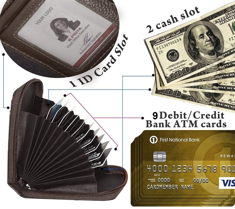 LipiWorld® Credit/Debit/ATM/Visiting/Business Zipper Card Holder Case Wallet for Gift Men & Women with Money Coin Purse (Brown) - Image 4
