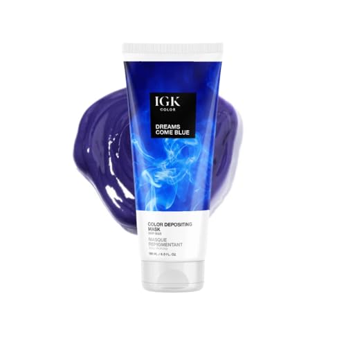 IGK Color Depositing Gloss Mask DREAMS COME BLUE - Deep Blue | Conditioning + Hydrate + Shine | Vegan + Cruelty Free | 6 Oz - Image 1