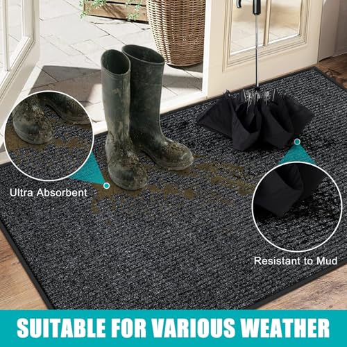 Azadx 2'x4' Indoor Outdoor Door Mat Heavy Duty Front Door Mat Ultra Absorbent Muddy Dirt Resist Welcome Door Mats Non-Slip Backing Entrance Mat for Home Commercial Outdoor Entrance Floor Mat - Image 2