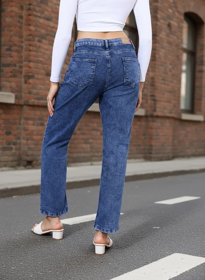 Freehand  Women Straight Fit Solid Mid Rise Jeans  | Best Price UAE