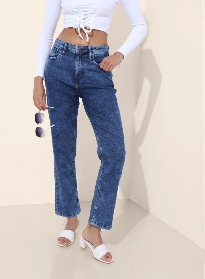 Women Straight Fit Solid Mid Rise Jeans