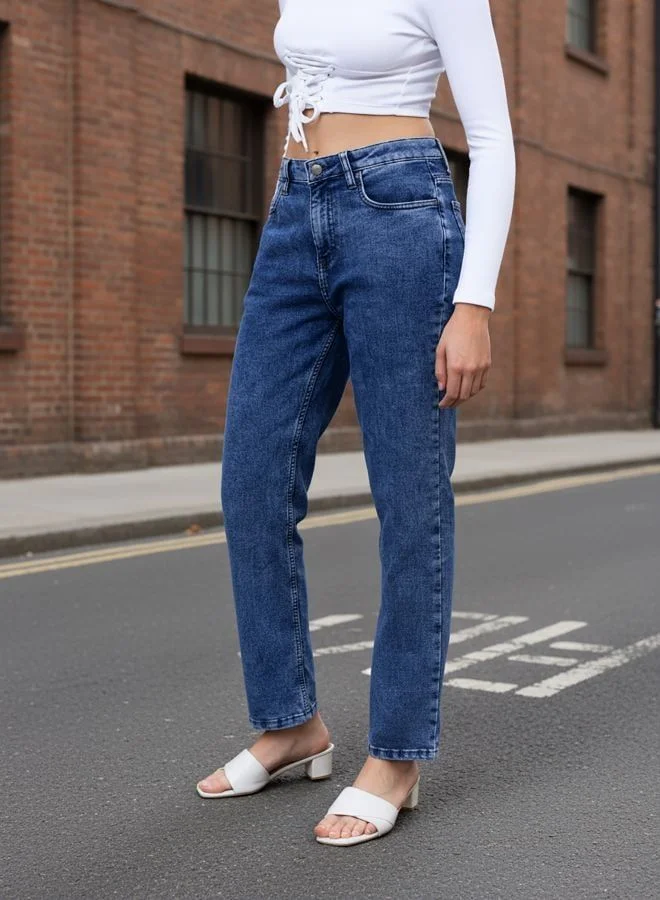 Freehand  Women Straight Fit Solid Mid Rise Jeans  | Best Price UAE