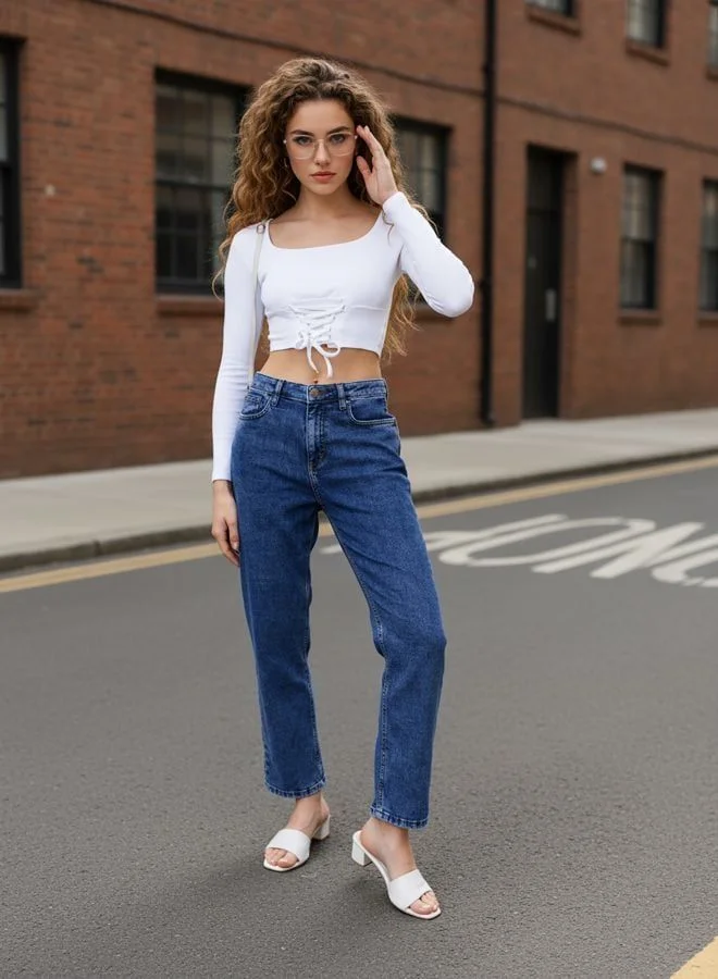Freehand  Women Straight Fit Solid Mid Rise Jeans  | Best Price UAE