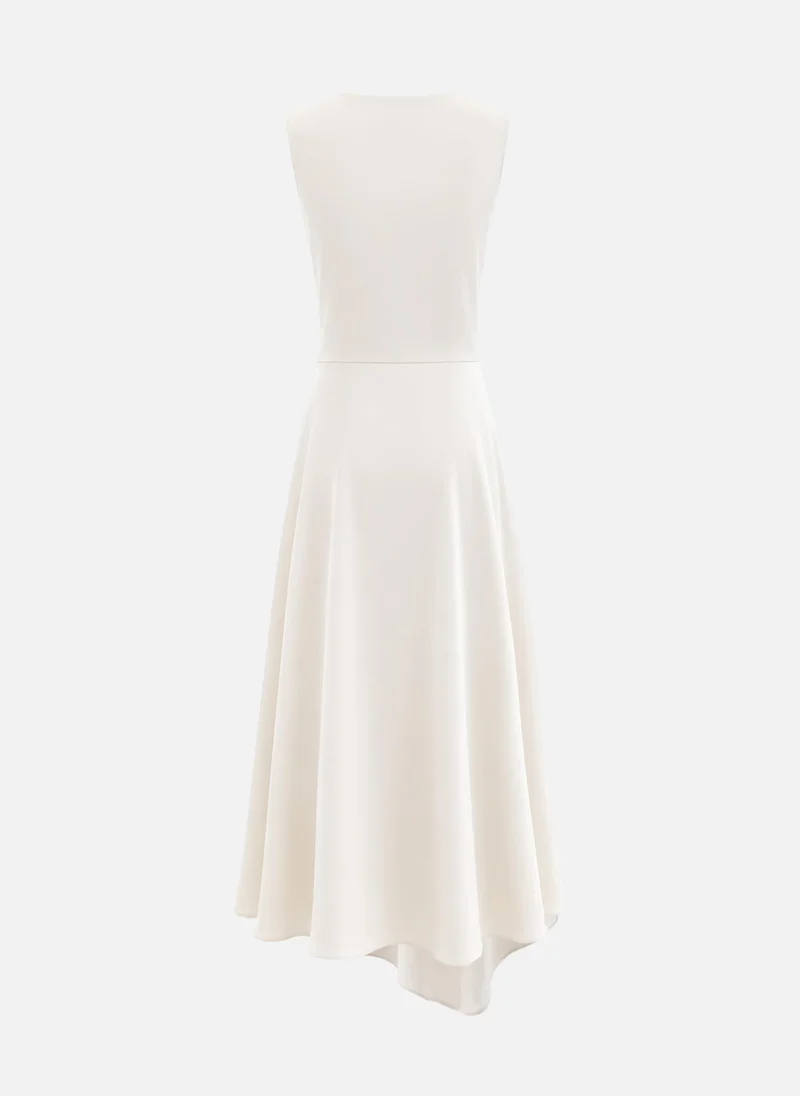 Lichi  Midi satin dress with draping on the bodice and floral detailing for Women | Best Price UAE
