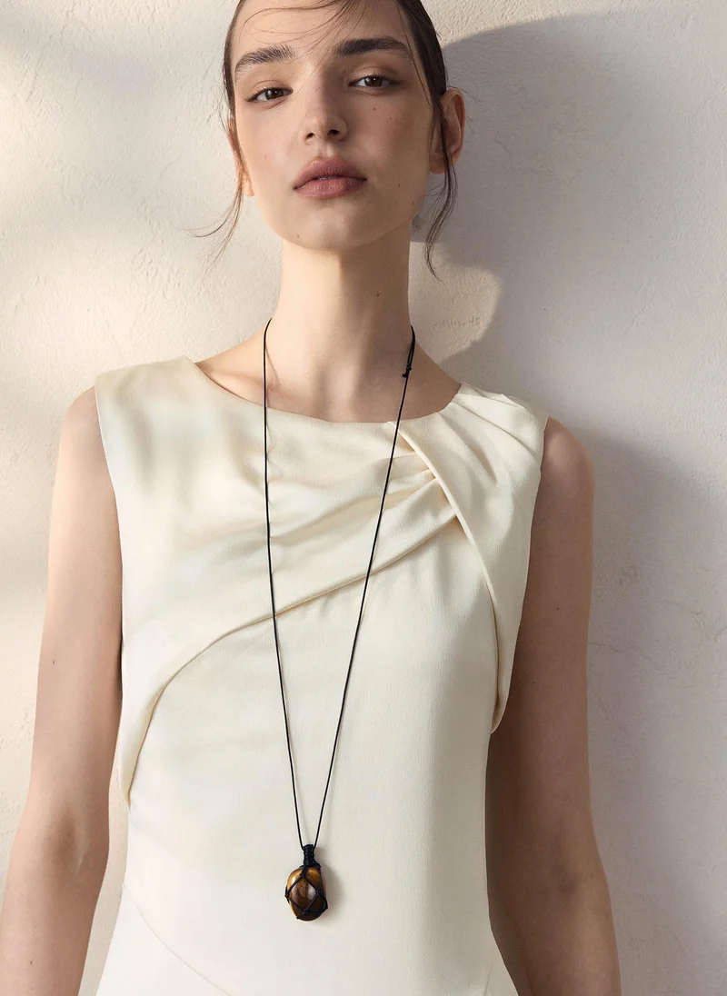 Lichi  Midi satin dress with draping on the bodice and floral detailing for Women | Best Price UAE