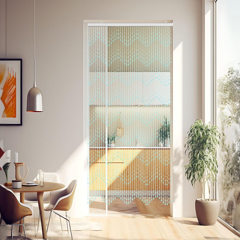 GeeComfy ستارة مزينة بالخرز الكريستالي، أبعادها 35.5 × 79 بوصة، تحتوي على 45 خيطًا من الأكريليك، مناسبة للتعليق على الأبواب أو النوافذ، لتزيين غرف المعيشة أو النوم، بنمط موجي – اللون أزرق فاتح - Image 3