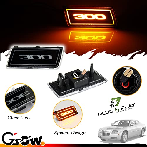 GSOWO 2 PCS Amber LED Side Marker Light for Chrysler 2005-2014 300 300C, [with 300" Badge] Clear Lens Front Turn Signal Indicator Blinker Lights, 45-SMD LED Sidemarker Lamps - Image 4