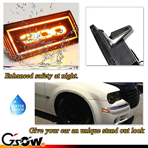 GSOWO 2 PCS Amber LED Side Marker Light for Chrysler 2005-2014 300 300C, [with 300" Badge] Clear Lens Front Turn Signal Indicator Blinker Lights, 45-SMD LED Sidemarker Lamps - Image 3