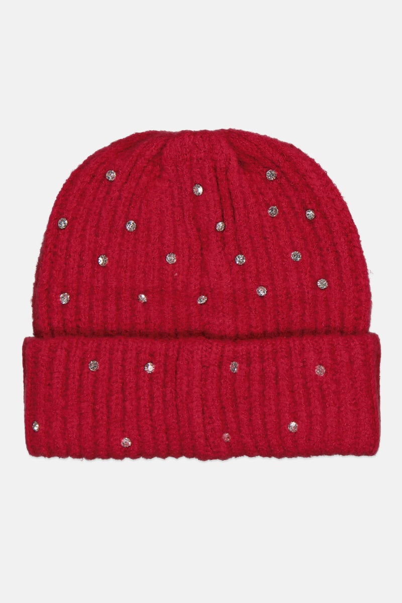 Nicole Miller Women Brand Logo Knitted Beanie Hat, Maroon - Image 2