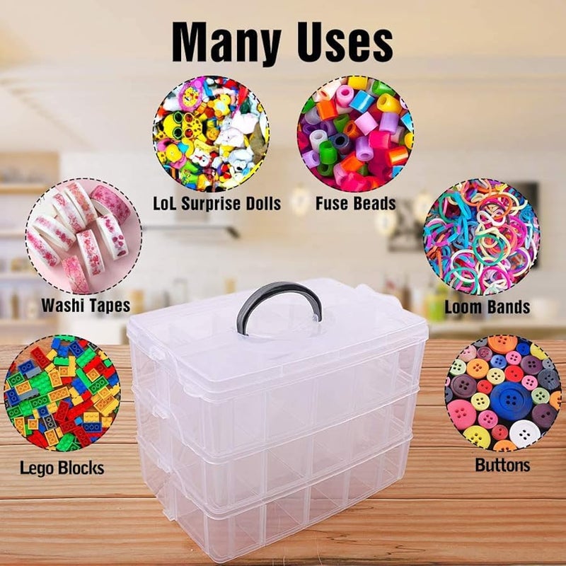 SGHUO 3-Tier Stackable Storage Container Box with Dividers-30 Compartments, Bead Organizers for Art Craft Storage, Washi Tape, Kids Toys, Jewelry, Beauty & Sewing Supplies - Image 4