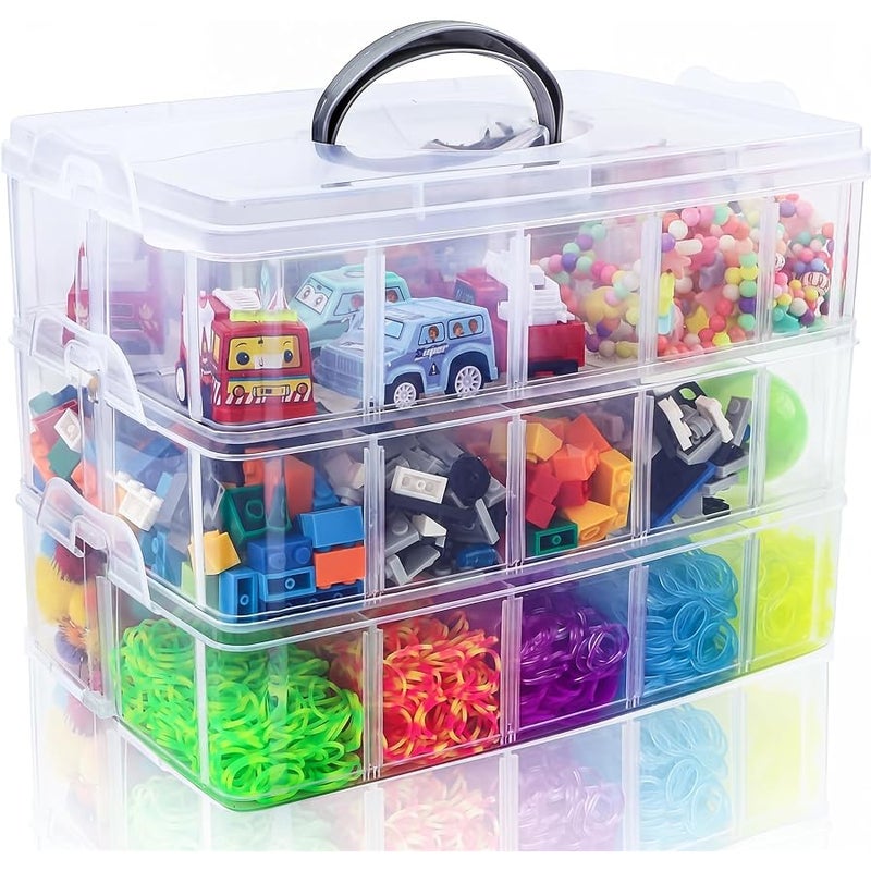 SGHUO 3-Tier Stackable Storage Container Box with Dividers-30 Compartments, Bead Organizers for Art Craft Storage, Washi Tape, Kids Toys, Jewelry, Beauty & Sewing Supplies - Image 1