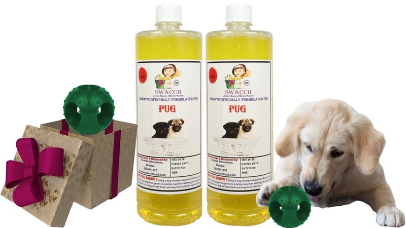 swacch Pet Shampoo | Puppy Safe Shampoo | PH Balanced | Ditch to Itch for Pug Dog Shampoo 2 Litre (Lemon) + Goofy Ball Chew Toy Combo Pack - Image 1