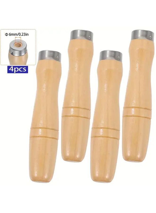 4pcs Wooden File Handles With Metal Collars Ergonomic Grip For 4 To 7 Inch Tools - Image 1