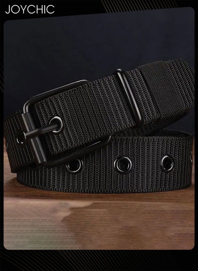 Joychic Men Nylon Durable Adjustable Versatile Jeans Belt with Metal Buckle Black  - Image 2