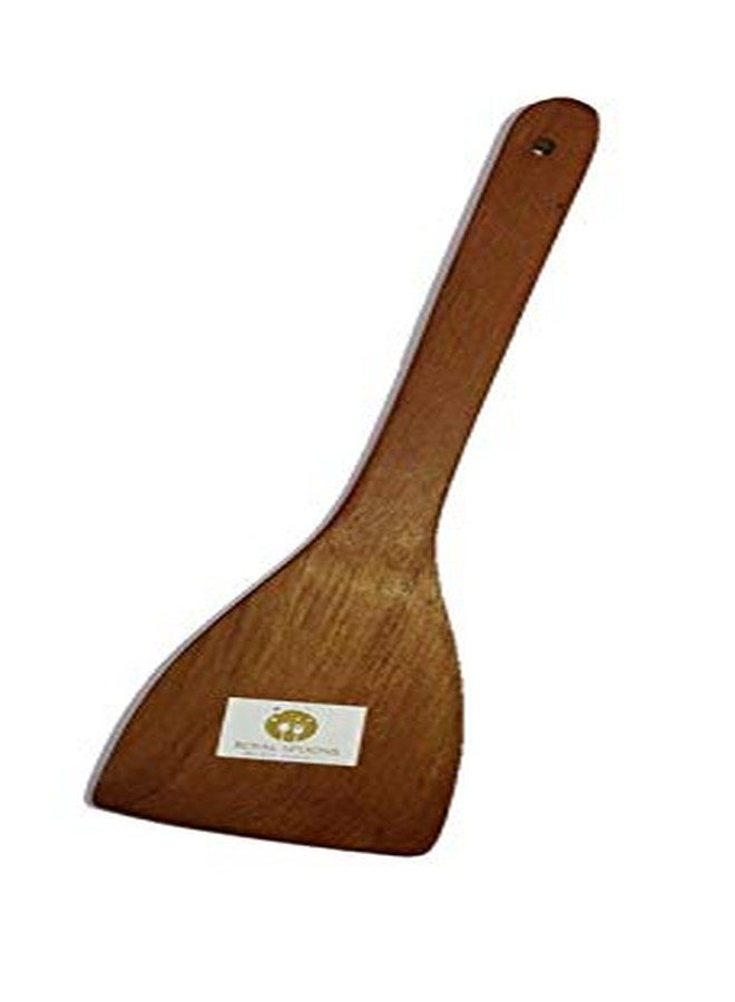 ARMAN SPOONS طقم ملاعق مسطحة مصنوعة يدويًا من خشب الساج، يتضمن ملعقة مسطحة عريضة وملاعق صغيرة، طقم طبخ وتقديم مكون من 4 قطع - Image 4