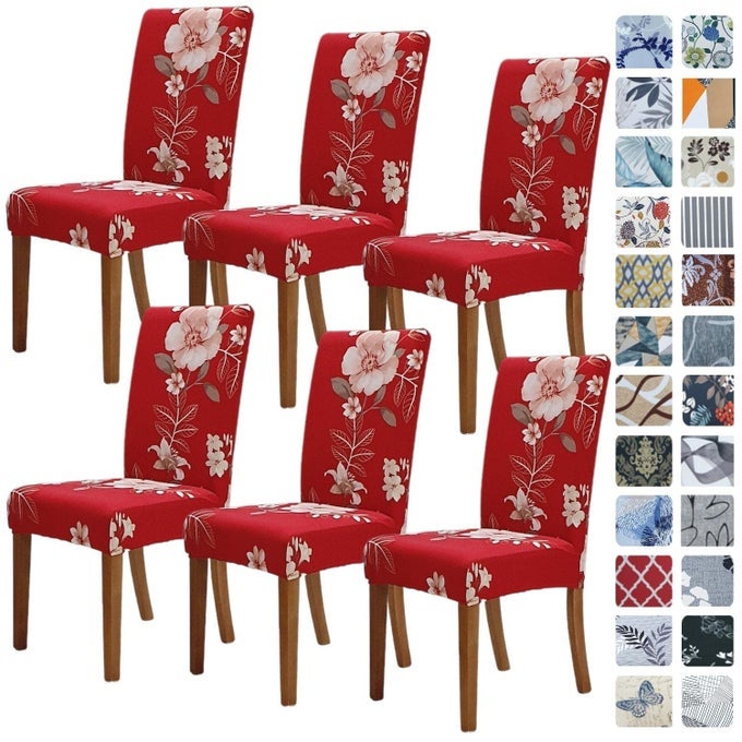 Chair Covers for Dining Room 6 Pack Stretch Dining Chair Cover Washable Spandex Kitchen Parsons Chair Slipcovers Removable Seat Protector for Home or Party Set of 6 in Bloom2