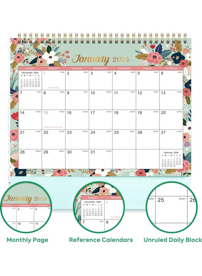 Artfan Desk Calendar 20232024 Standing Flip 20232024 Desktop Calendar With Thick Paper 9.8" X 8.3" Jul. 2023 Dec. 2024 Memo Pages + Twinwire Binding + Unruled Blocks Green And Pink - Image 4