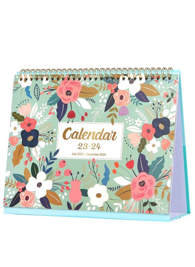 Artfan Desk Calendar 20232024 Standing Flip 20232024 Desktop Calendar With Thick Paper 9.8" X 8.3" Jul. 2023 Dec. 2024 Memo Pages + Twinwire Binding + Unruled Blocks Green And Pink - Image 1