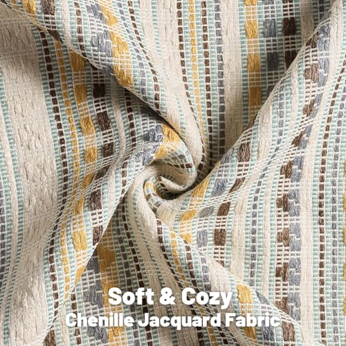 FUTEI Pack of 2 Chenille Jacquard Throw Pillow Covers 18x18 Inch Soft Cozy Woven Embroidery Decorative Cushion Case Boho Farmhouse Accent for Couch Bed Living Room Yellow Grey - Image 3