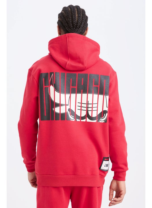 Man DeFactoFit NBA Chicago Bulls Standard Fit Back Printed Thick Sweatshirt