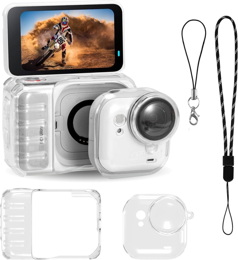 ستارترك فيديو غطاء حماية لملحقات Insta 360 Go Ultra، غطاء شفاف مقاوم للصدمات والخدوش قابل للغسل، حماية مانعة للانزلاق ومقاومة للغبار مع غطاء عدسة وحبل تعليق - Image 1