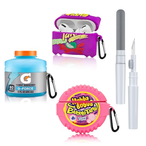 FGERWZ [3-Pack]FGERWZ for Airpods Pro 2 Case Cute with Cleaner Kit, 3D Cartoon Kawaii Silicone Case for AirPods Pro 2nd Generation Case Funny Food Design with Keychain (Sport Water+Purple Potato+Bubble Gum) - Image 1
