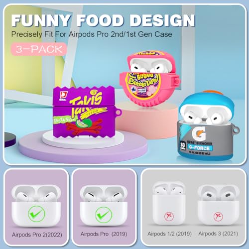FGERWZ [3-Pack]FGERWZ for Airpods Pro 2 Case Cute with Cleaner Kit, 3D Cartoon Kawaii Silicone Case for AirPods Pro 2nd Generation Case Funny Food Design with Keychain (Sport Water+Purple Potato+Bubble Gum) - Image 2