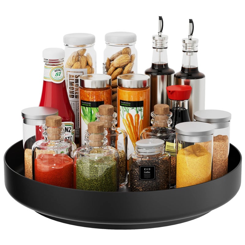 Ovicar Lazy Susan Turntable Organizer  13 inch Rotating Spice Rack Metal Lazy Susan for Cabinet Pantry Kitchen Countertop Bathroom Refrigerator Table Storage Black