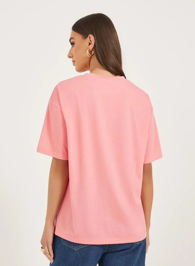 Styli Floral Embroidered Oversized Longline T-Shirt