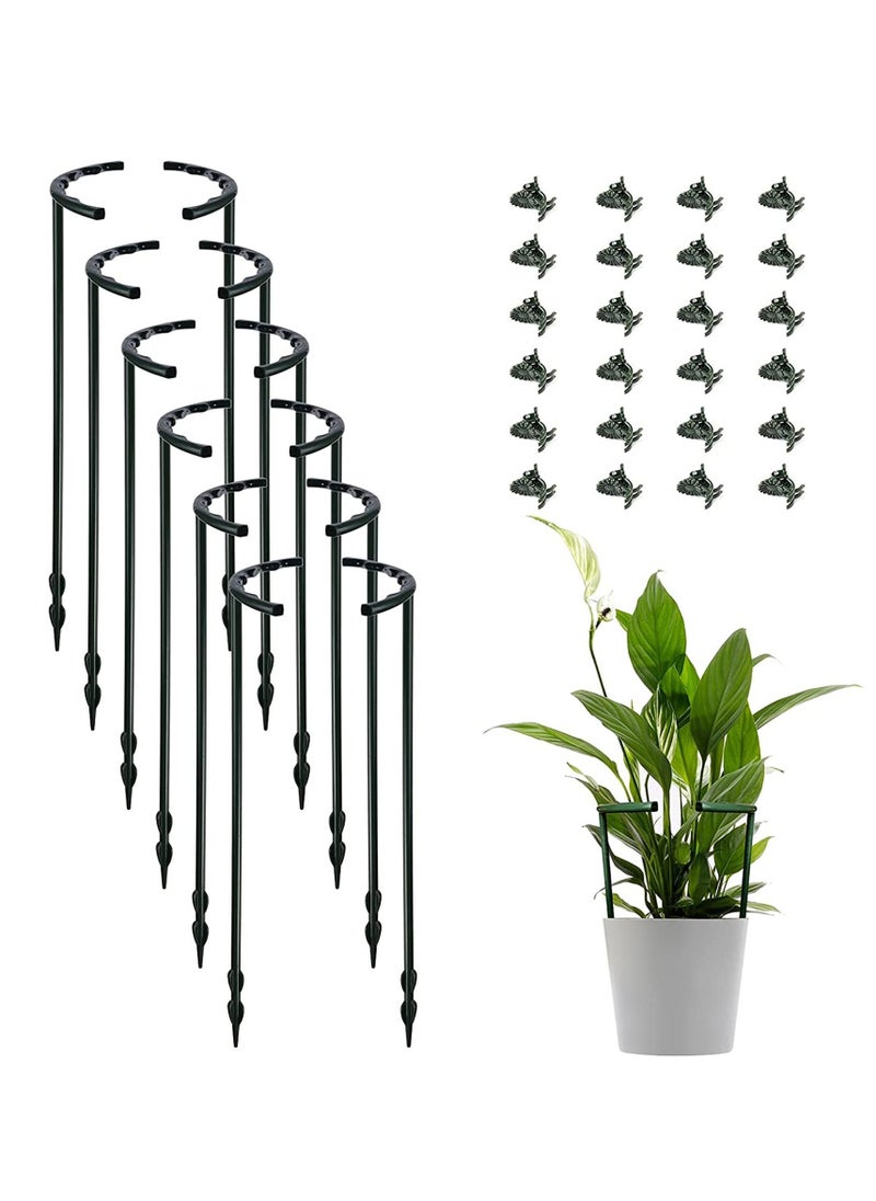 Excefore 12 Pack Plant Support Plant Stakes with 24 Pcs Plant Clips, Half Round Plant Support Ring Plastic Plant Cage Holder Flower Pot Climbing Trellis  - Image 1