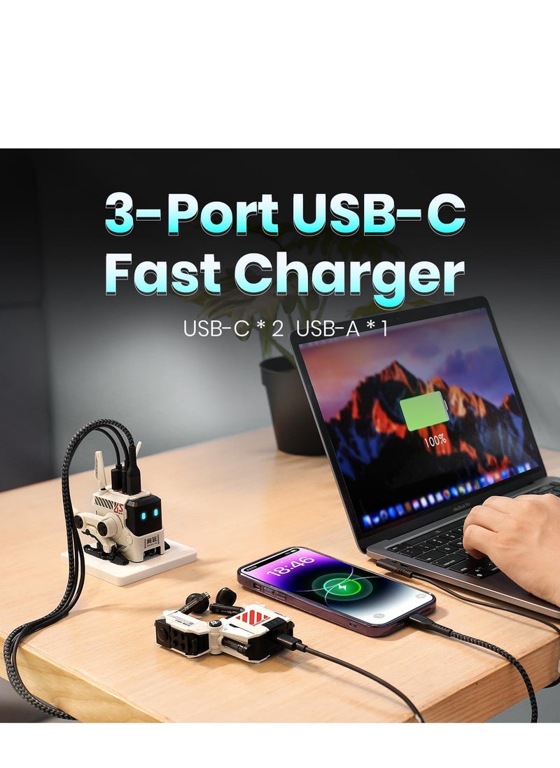 Gravastar Alpha65 GaN 65W Wall Charger - Dawn White(EU- UK Plug), Two USB Type-C PD ports and one USB Type-A ,GaN Fast Charging,8 different built-in protections ,compatible with 110V-240V input sources.