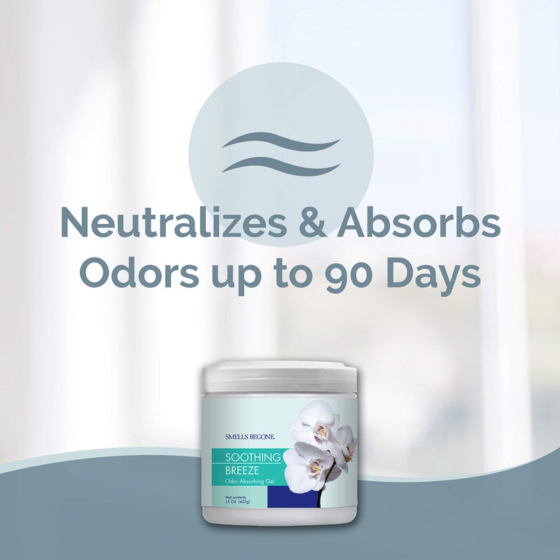 SMELLS BEGONE Air Freshener Odor Absorber Gel - 15 oz, Pack of 2 - Absorbs and Eliminates Odor in Pet Areas, Bathrooms, Cars, & Boats - Made with Essential Oils - Soothing Breeze Scent - Image 2