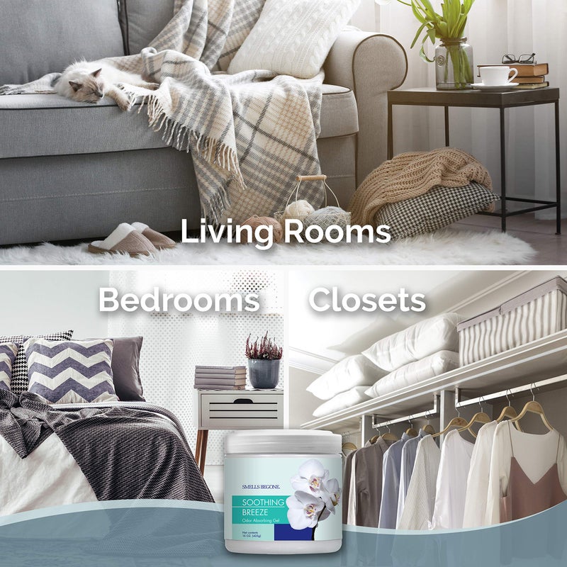 SMELLS BEGONE Air Freshener Odor Absorber Gel - 15 oz, Pack of 2 - Absorbs and Eliminates Odor in Pet Areas, Bathrooms, Cars, & Boats - Made with Essential Oils - Soothing Breeze Scent - Image 3