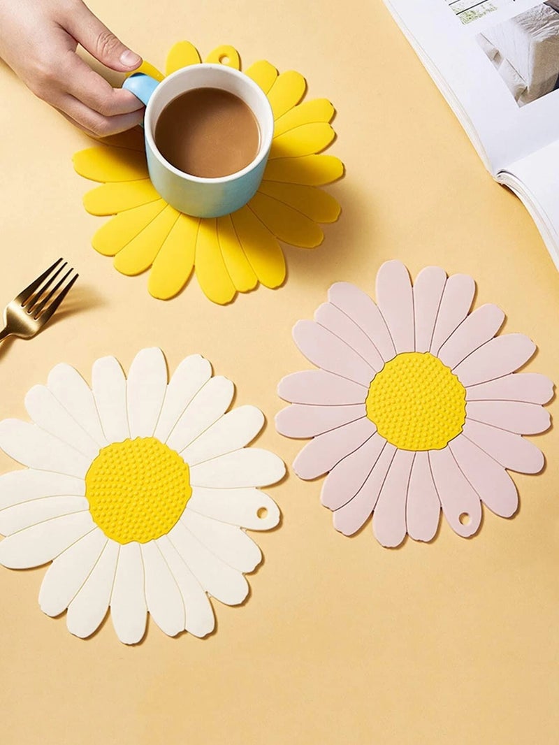 P-Plus International Trivets for Hot Dishes, Trivet Mat Hot Pads for Kitchen Multi-Use Flower Trivet Mat Sunflower Anti-Slip Cup Coasters (Big+Small, Set of 4, White) - Image 5