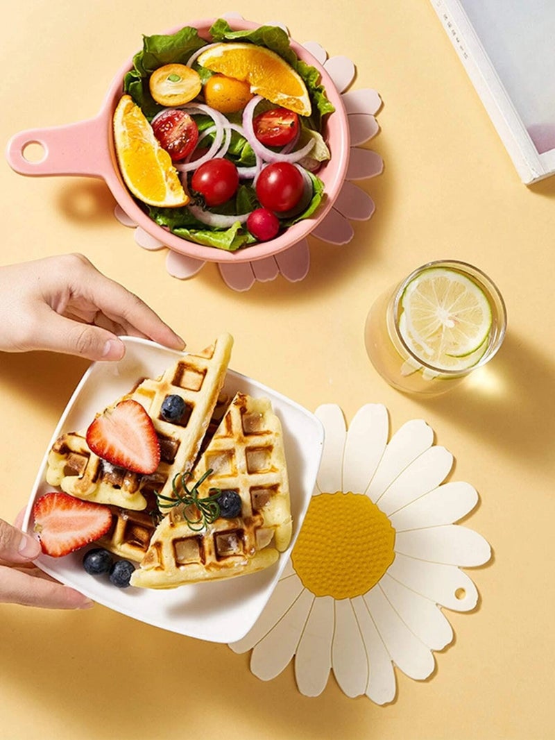 P-Plus International Trivets for Hot Dishes, Trivet Mat Hot Pads for Kitchen Multi-Use Flower Trivet Mat Sunflower Anti-Slip Cup Coasters (Big+Small, Set of 4, White) - Image 4