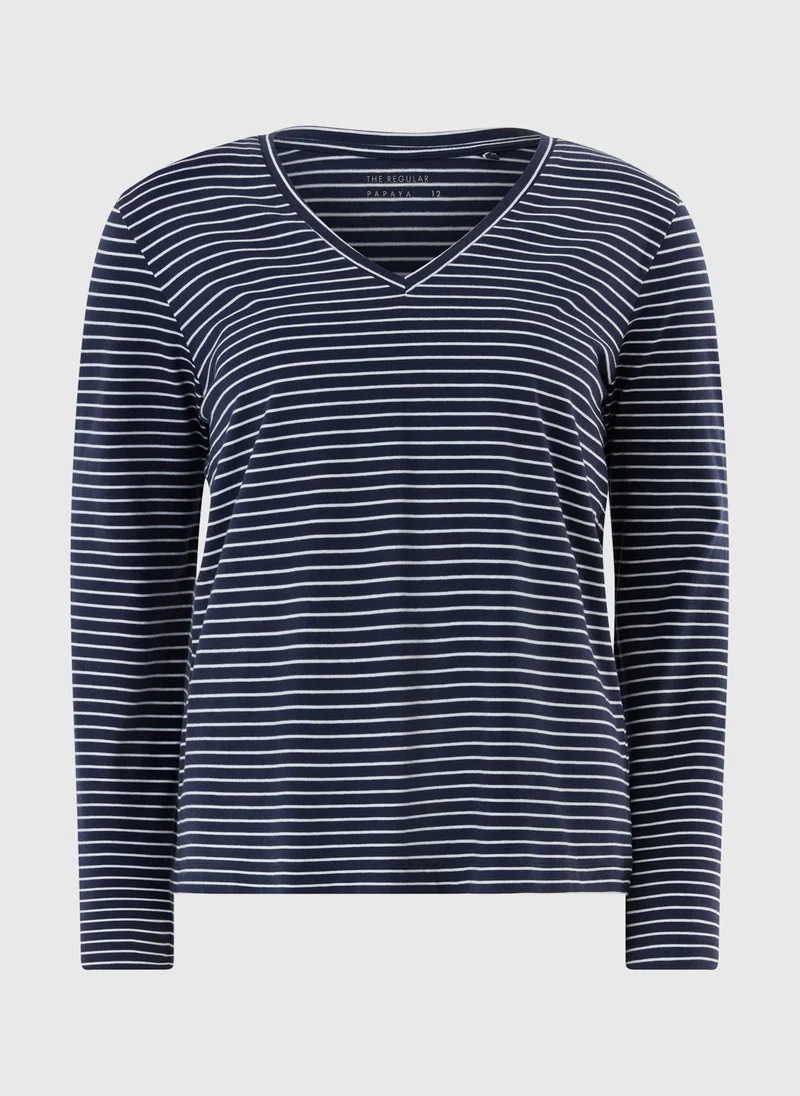 ماتلان Navy Stripe V-Neck Regular Fit T-Shirt