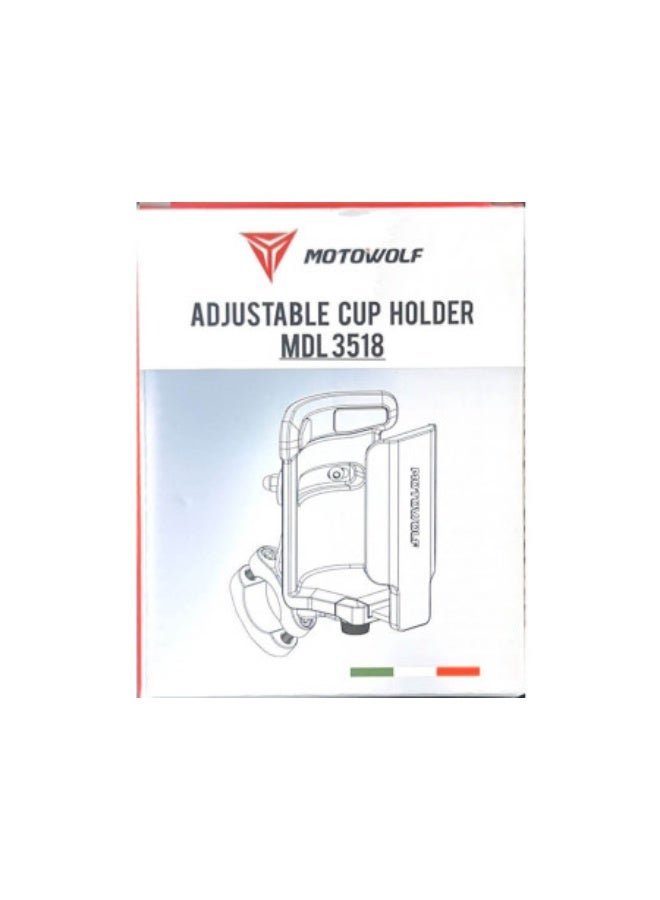 موتوولف حامل أكواب MotoWolf قابل للتعديل MDL 3518 - حامل أكواب عالمي للدراجات النارية والهوائية، دوران 360 درجة، تثبيت آمن، سهل التركيب - Image 1