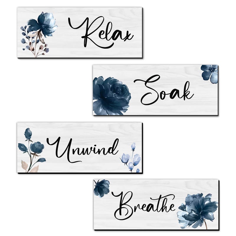 Utuichuo Utuichuo 4 Pieces Bathroom Wall Art Rustic Farmhouse Bathroom Wall Decor Sign Relax Soak Unwind Breathe Wood Hanging Sign for Home Spa Bathroom Laundry Decor 