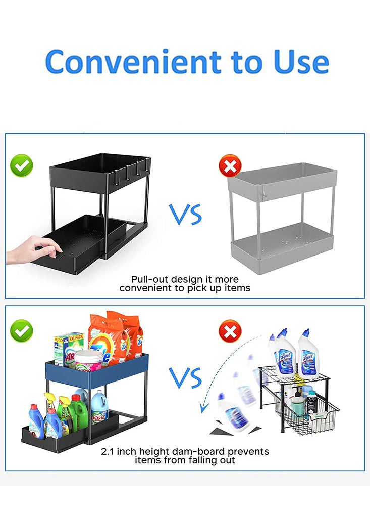 Perfii 2-Tier Under Sink Organizer for Kitchen and Bathroom Cabinet Storage with Sliding Drawer, Hooks, and Hanging Cup for Efficient Space Utilization  - Image 3