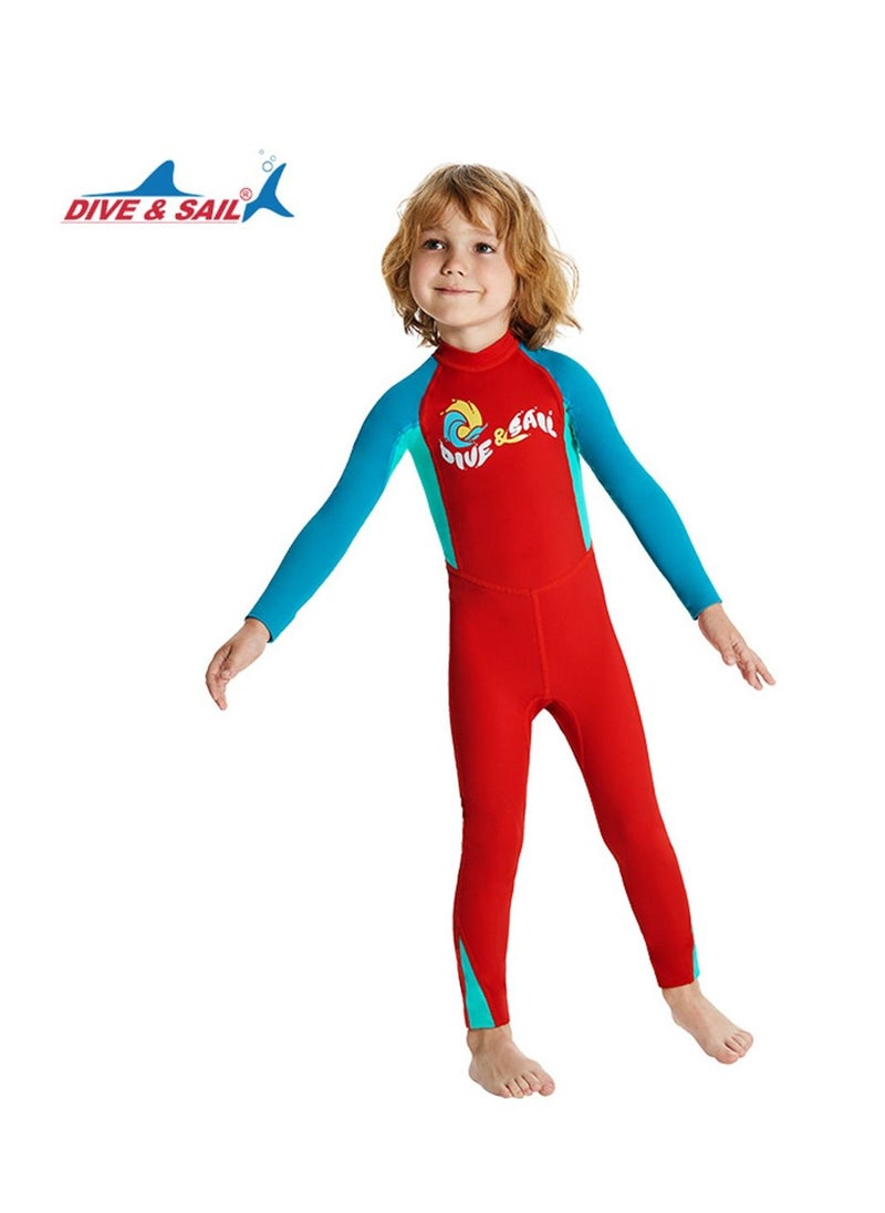 DIVE & SAIL Children's Wetsuit 2.5mm One-piece Thickened Warm Swimsuit Long-sleeved Cold Swimsuit Red  - Image 1