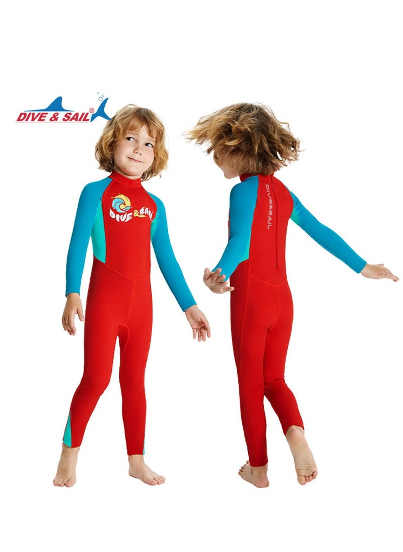 DIVE & SAIL Children's Wetsuit 2.5mm One-piece Thickened Warm Swimsuit Long-sleeved Cold Swimsuit Red  - Image 2