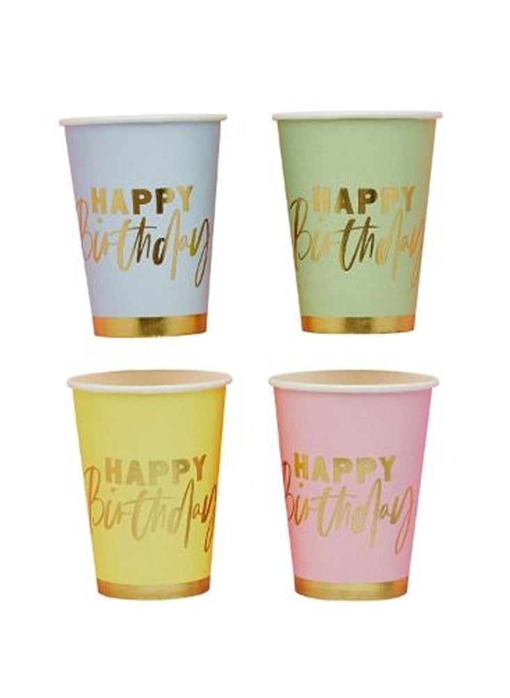 Hootyballoo Pastel Happy Birthday Paper Cups 8Oz. 