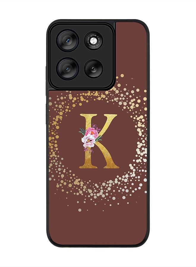 Stylizedd For Motorola Moto G56 Case,Slim fit Camera Protection, Shockproof Thin Phone cover  - Custom Monogram Floral - K  (Brown ) - Image 1