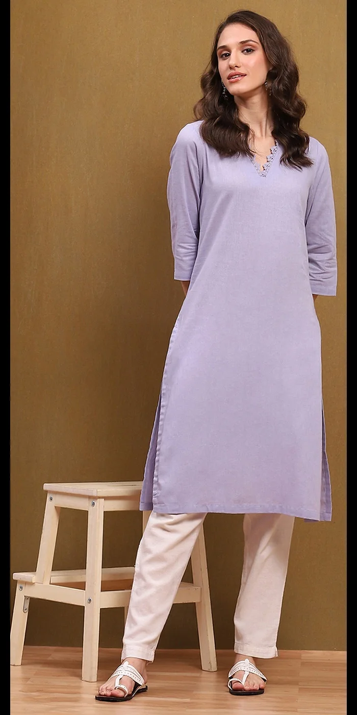 بيبا مزيج قطني بلون بنفسجي سوليد عادي فيت كورتا مستقيمة